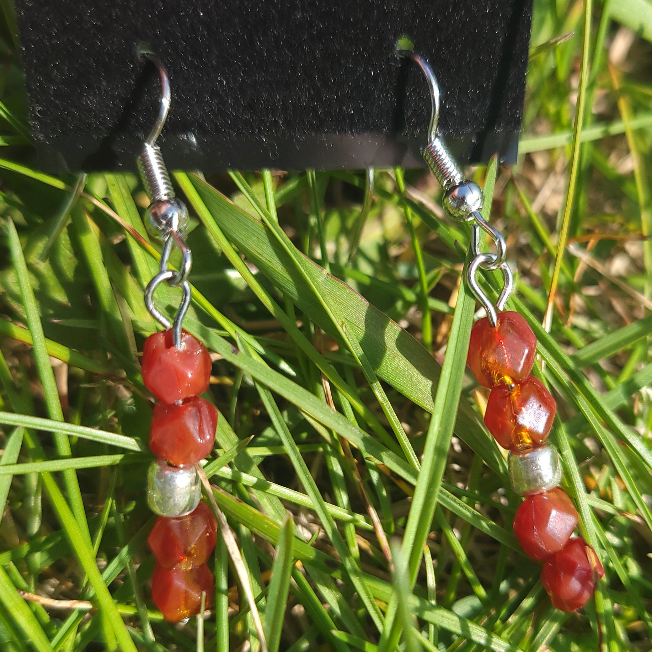 Red/Silver Beaded Earrings