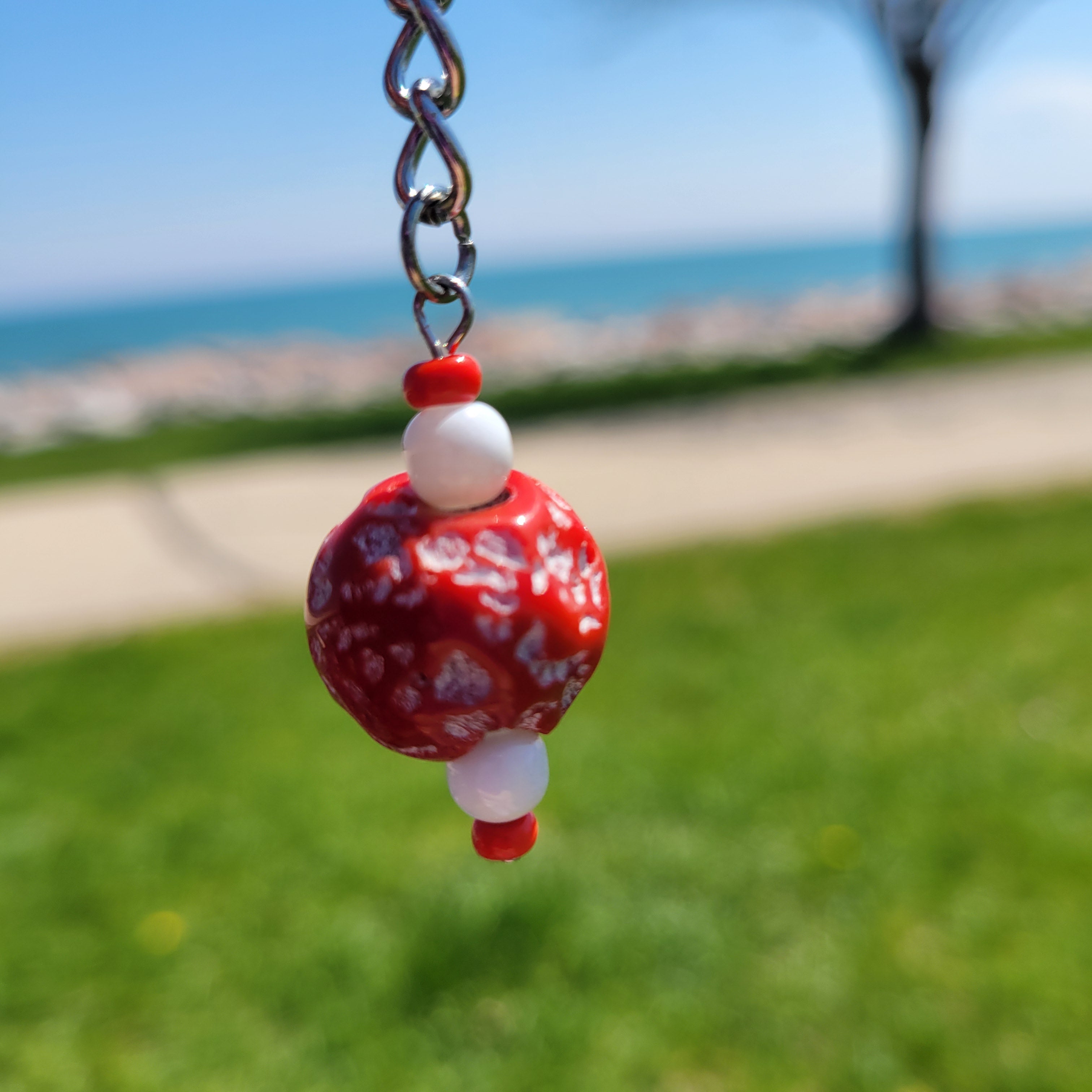 Red Glass Bead Keychain