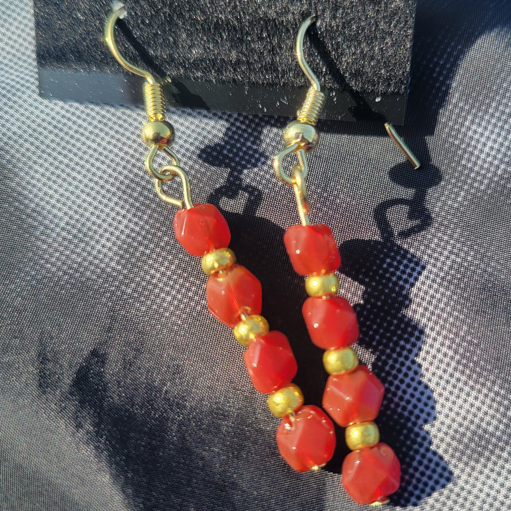 Red/Gold Glass Beaded Earrings