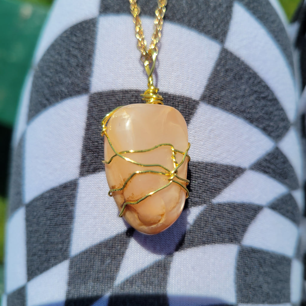 Peach Moonstone Wire Wrapped Necklace
