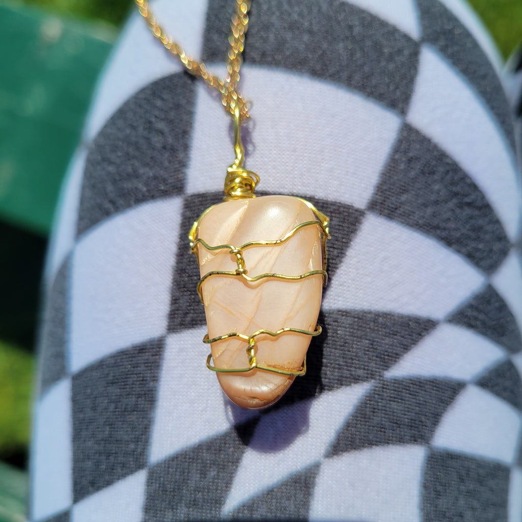 Peach Moonstone Wire Wrapped Necklace