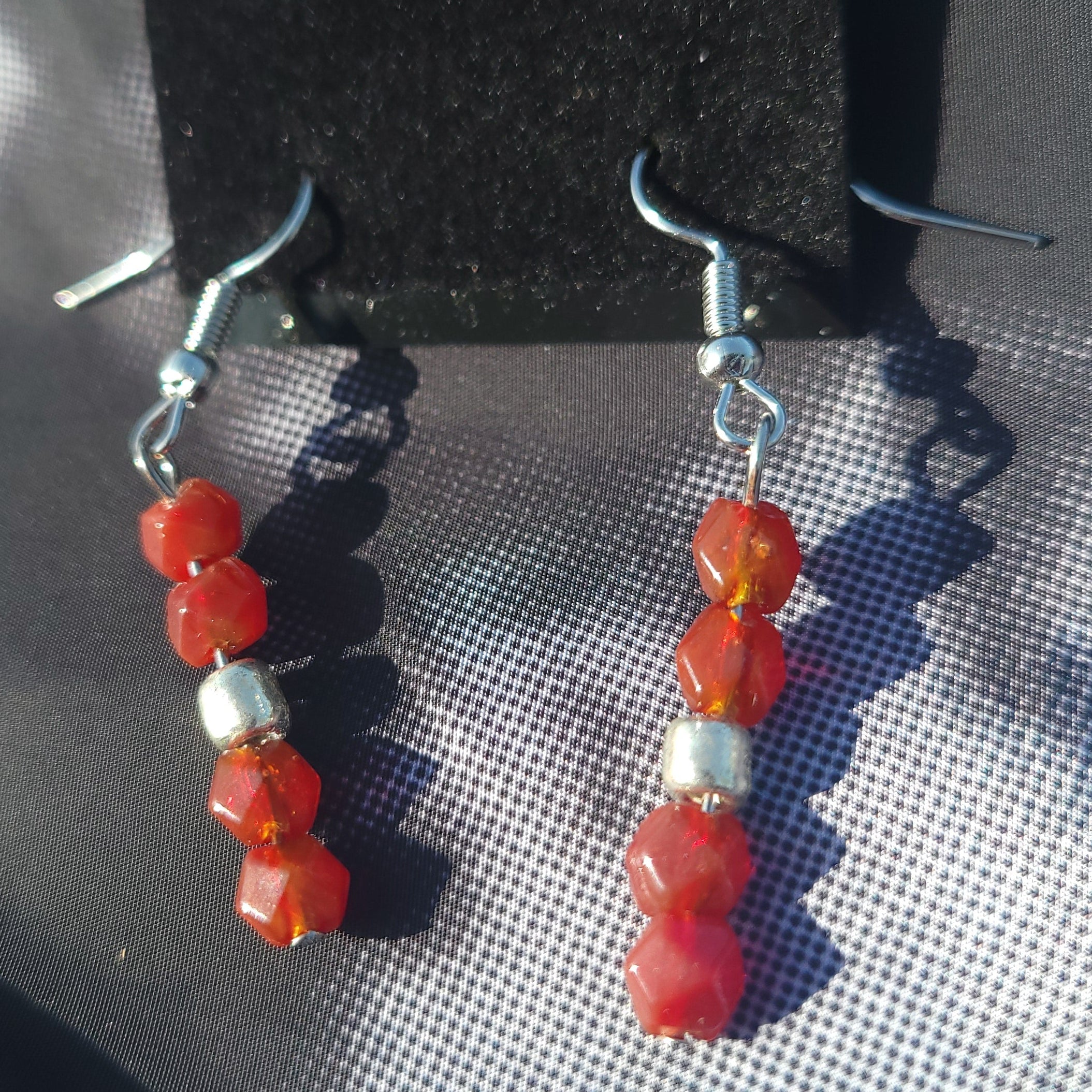 Red/Silver Beaded Earrings