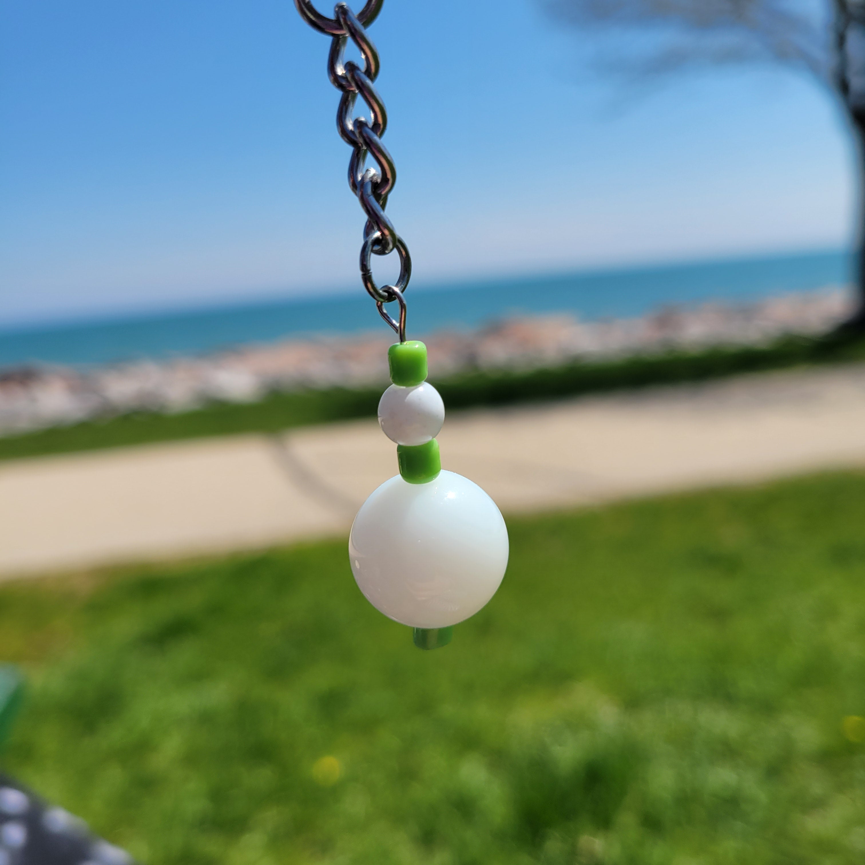 White Glass Bead Keychain