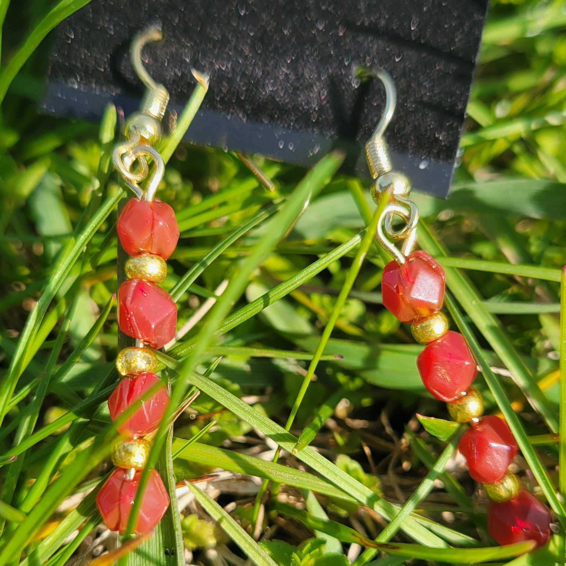 Red/Gold Glass Beaded Earrings