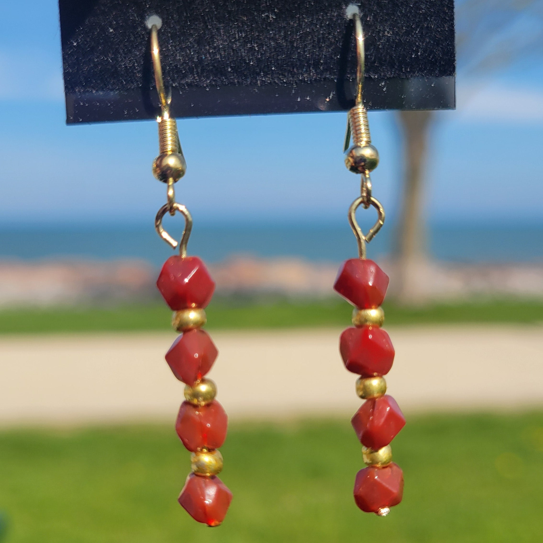 Red/Gold Glass Beaded Earrings