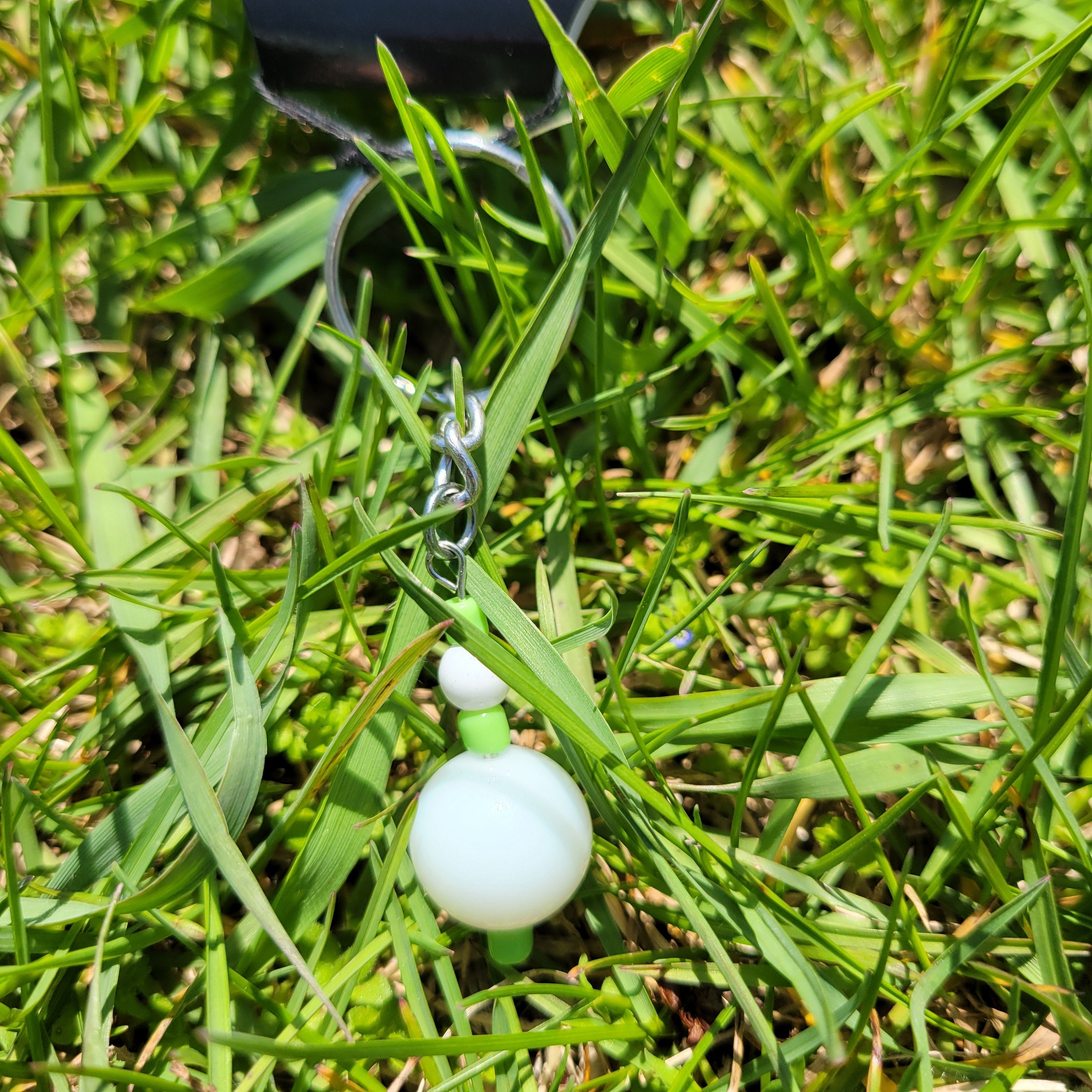 White Glass Bead Keychain